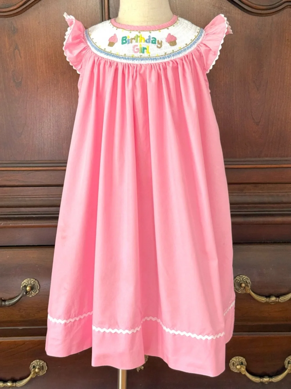 Lil Cactus Birthday Girl Smocked Dress Size 5 Pink Cupcake Party Boutique Dress